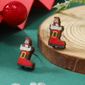 Pendientes navideños de madera con diseño de Papá Noel y bota roja para festividades - Diseño de Bota de Navidad (WEH3669 Rojo Tono Plateado)