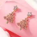 Orecchini a forma di albero di Natale in oro rosa con strass rosa e bianchi di lusso - Albero di Natale con Strass e Stella (WEH3931) / Rosa intenso