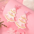 Christmas tree drop earrings with pink glitter stars and white pearl finish charms - White Christmas Tree Style (WEH3892)