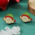 Pendientes de madera de elfo navideño con gorro verde y detalle de lazo rojo festivo - Diseño de Elfo de Navidad (WEH3672 Blanco Blanco K)