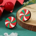 Pendientes de madera de Navidad con diseño de espiral rojo, verde y blanco de caramelo - Diseño de Espiral Rojo y Verde (WEH3673 Blanco+Verde+Rojo Baño de Oro Blanco)
