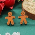 Pendientes de madera de hombre de jengibre con bonitos lazos rojos para Navidad - Diseño de Hombre de Jengibre (WEH3674 Café Oscuro Tono Oro Blanco)