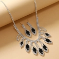 Elegant silver bridal jewelry set featuring black marquise gems and sparkling crystals - Black