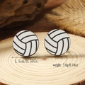 Detail shot of round wooden volleyball earrings showing 1.5cm diameter and 3g weight - Volleyball Style (WEH4168)