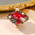 Baroque style ring with red rectangle gemstone and pearls on a vintage gold setting - Red Antique Gold (Ring)