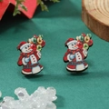 Pendientes de madera con diseño de muñeco de nieve y acabado pintado de Navidad - Diseño de muñeco de nieve pintado (WEH3677 multicolor chapado en oro blanco)