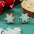 Pendientes de copo de nieve navideño con patrones azul blanco y detalles naranjas - Diseño de copo de nieve azul (WEH3678 Azul claro tono oro blanco)