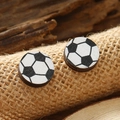 Minimalist wooden soccer ball stud earrings on natural rustic linen background - Soccer Style (WEH4169)