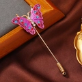 Elegant butterfly rhinestone brooch with gold pin on brown silk background - Purple Butterfly