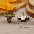 Detailed macro view showing dimensions of floral pattern cow head stud earrings - Colorful Art Floral (WEH4314)