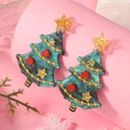 Forest style green Christmas tree earrings with gold star studs and marble resin finish - Dark Green Christmas Tree Style (WEH3891) / Dark Green
