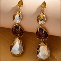 Orecchini pendenti retrò in oro con cristalli sfaccettati color ambra e viola a strati - Oro champagne