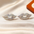 Sparkling crystal encrusted lip drop earrings with colorful AB rhinestones on satin fabric - AB White