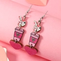 Pink heart coffee cup and peace sign printed wood drop earrings on display - Peace Sign Leopard Coffee Style (WEH4318)