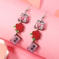Valentine's Day calendar rose and love songs cassette tape wooden dangle earrings - Calendar Rose Tape Style (WEH4317)