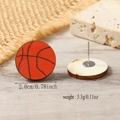 Detail of wooden basketball stud earrings showing 2.0cm diameter and 3.3g weight - Orange Basketball Style