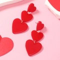 Three-tier red heart acrylic drop earrings with stainless steel pins for women - Triple Graduated Heart Style (WEH4060)