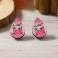 Pendientes de madera de lágrima con diseño de sobre rosa y patrón de rosas rojas - Estilo Rosa de Sobre Rosa (WEH4106)