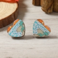 Pendientes de corazón en madera con pintura de paisaje abstracto y colorido - Estilo de Corazón de Atardecer en el Océano (WEH4108)