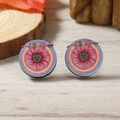 Pendientes de madera con motivos florales de mandalas coloridos en discos redondos - Estilo Redondo de Flores Mandala (WEH4111)