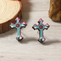 Pendientes de cruz de madera con diseño bohemio y pasadores de metal plateado - Estilo Cruz Étnica Bohemia (WEH4117)