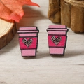 Pendientes de madera con forma de taza de café rosa y corazón de leopardo - Estilo Taza de Café Leopardo Rosa (WEH4119)