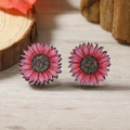 Pendientes de madera con diseño de girasol rosa y textura natural de estilo rústico - Estilo Girasol Rosa Degradado (WEH4123)