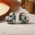 Pendientes de madera en forma de corazón con motivos artísticos de gatos vintage - Estilo Corazón de Gato Vintage (WEH4126)