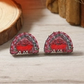 Pendientes étnicos de madera en semicírculo con estampado floral rojo y fondo de madera - Estilo de Semicírculo Étnico Radial (WEH4127)