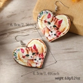 Detail view of heart-shaped wooden cat earrings showing size of 6.0cm and 4.3cm - Heart Cat Style (WEH4685)