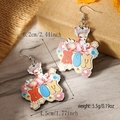 Detail of wooden MOM earrings with colorful deer print on rustic linen gift box - Mother's Day Deer Style (WEH4684)