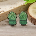 Orecchini a trifoglio in legno fatti a mano con motivi di foglie verdi e texture naturale - Stile Vaso di Piante(WEH4210) / Verde
