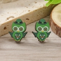 Orecchini a perno in legno gufo per San Patrizio con motivo a trifoglio verde e cappello - Stile Gufo Cartone Animato(WEH4211) / Verde