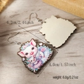 Detailed view of wood drop earrings with cute pig print and dimension specs - Pink Pig Style (WEH4680)