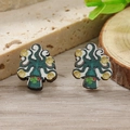 Orecchini a perno in legno con trifoglio e motivi fantasy verdi stile vintage - Stile Albero Creativo(WEH4212) / Verde