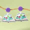 Boucles d'oreilles livre et fleurs en acrylique avec texte Reading is Dreaming sur branche - Style Lire Est Rêver (WEH4756)
