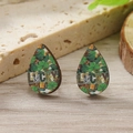 Orecchini a perno a goccia in legno con stampa mimetica verde Lucky portafortuna - Stile Goccia d'Acqua Portafortuna(WEH4213) / Verde