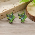 Orecchini a perno in legno a forma di gatto verde con design vintage per San Patrizio - Gatto dei Cartoni Animati Creativo (WEH4216)