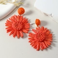 Handmade orange raffia sunflower earrings for summer beach vacation ethnic style jewelry - Sunflower Style (WEH4764) / Orange & KC Gold