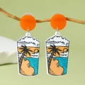 Sommerliche Strand-Ohrringe aus Acryl mit orangefarbenen Steckern und Kokospalmen-Motiv - Sommerbecher-Landschaft Stil (WEH4753)