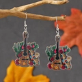 Mexican festive acrylic drop earrings with guitar, cactus and sombrero motifs - Guitar Cactus Rose Style (WEH4776)