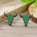 Orecchini bohémien in legno a forma di teschio di toro con motivo leopardato verde - Testa di Toro Leopardo Verde (WEH4217)
