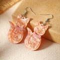 Charming pink marble acrylic fox earrings with gold lines on beige canvas background - Pink Fox (WEH4716)