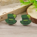 Orecchini a perno in legno a forma di cappello verde per San Patrizio - Stile Cilindro Festivo(WEH4218) / Verde