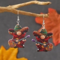 Detail of Cinco de Mayo acrylic earrings with gnome playing guitar on a wooden branch - Gnome With Guitar Style (WEH4774)