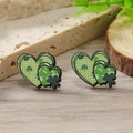 Orecchini a cuore in legno a quadretti verdi con trifoglio per San Patrizio - Stile Doppio Cuore a Quadri(WEH4221) / Verde