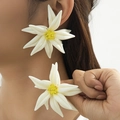 Exaggerated large white floral beaded earrings for women with handmade 3D petals - White