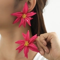 Chic oversized rose red beaded flower earrings with 3D layered petals for women - Rose Red