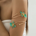 Bohemian gouden spiraalvormige armband met turquoise emaille bloemen en meeldraden - Groen