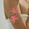 Golden flower upper arm cuff with pink enamel spiral metal band for women's fashion - Rose Red (s-1-s006-Rose Red)